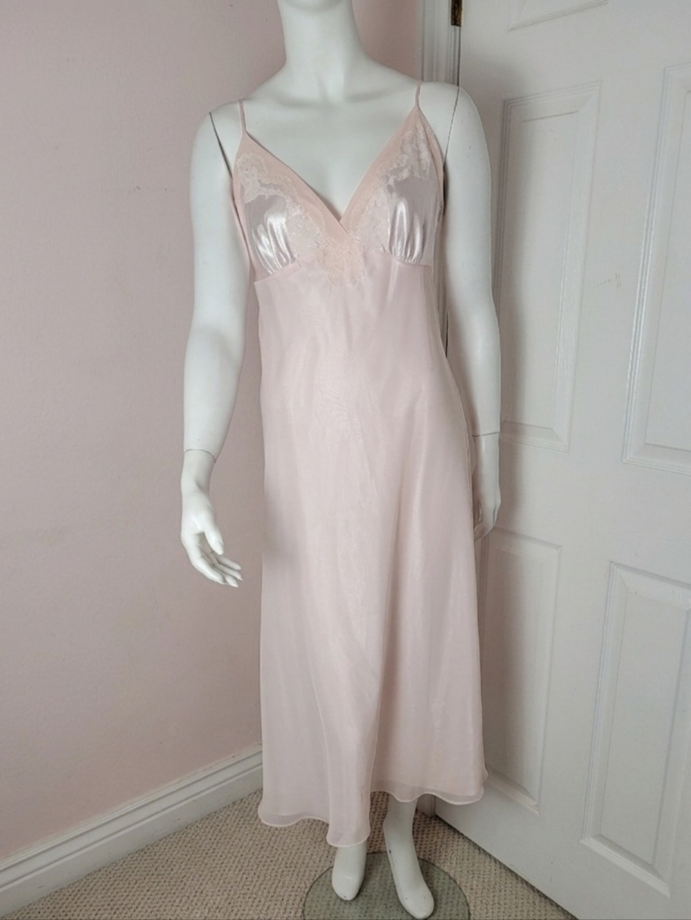 Valerie Stevens Pale Pink Satin Lace-Trim Slip